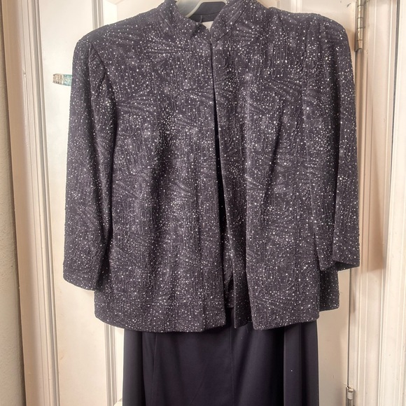 Adrianna Papell Black and Silver Textured Jacket & Dress #7000